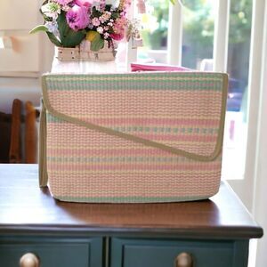 Vintage Woven Straw Raffia Envelope Clutch Purse Pastel Boho Summer Beach Bag